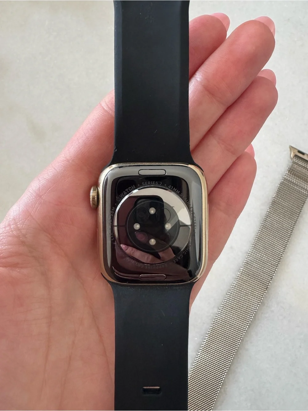Apple Watch Series 7 Gold (41mm) Black Sport Band & Silver Mesh Milanese Loop